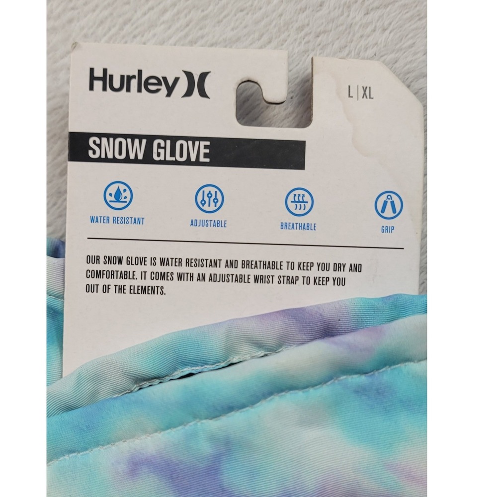 NWT Hurley Snowdrift Gloves Blue Purple Tie Dye Water Resistant Winter Ski L XL - Picture 3 of 5